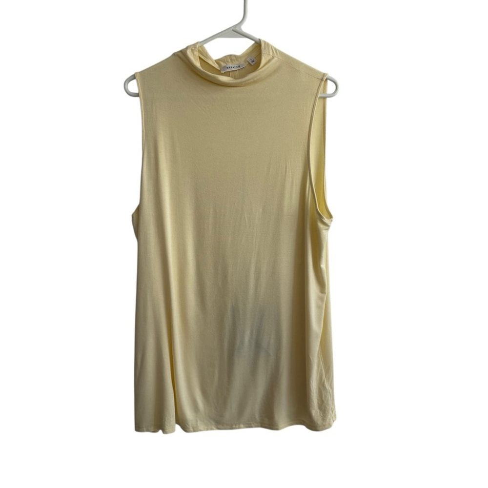 Aritzia Babaton Mock Neck Sleeveless Tie Back Stretch Yellow Tank Top Sz L